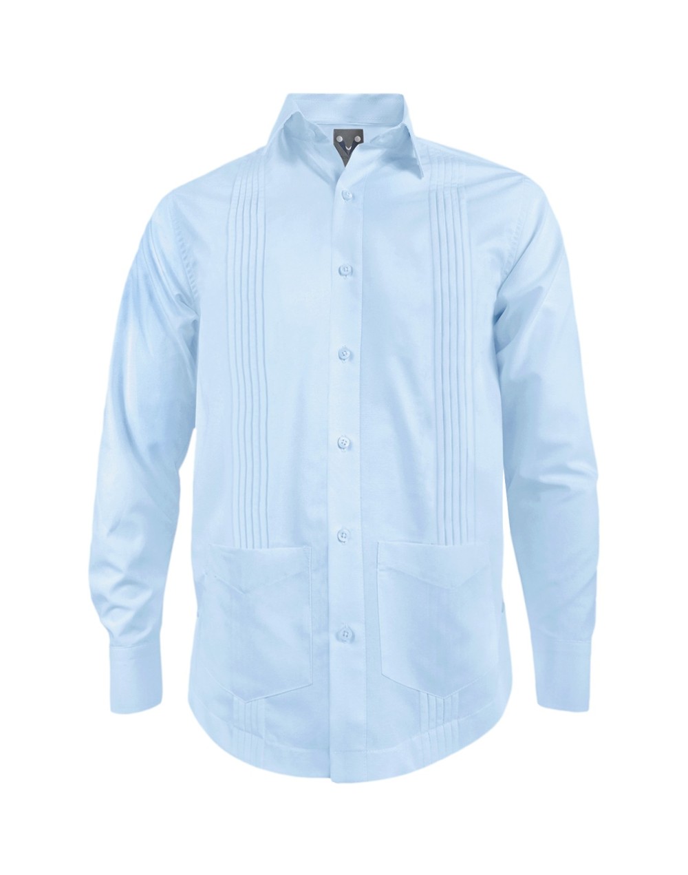 Guayabera alforzas azul claro con 2 bolsillos manga larga hombre