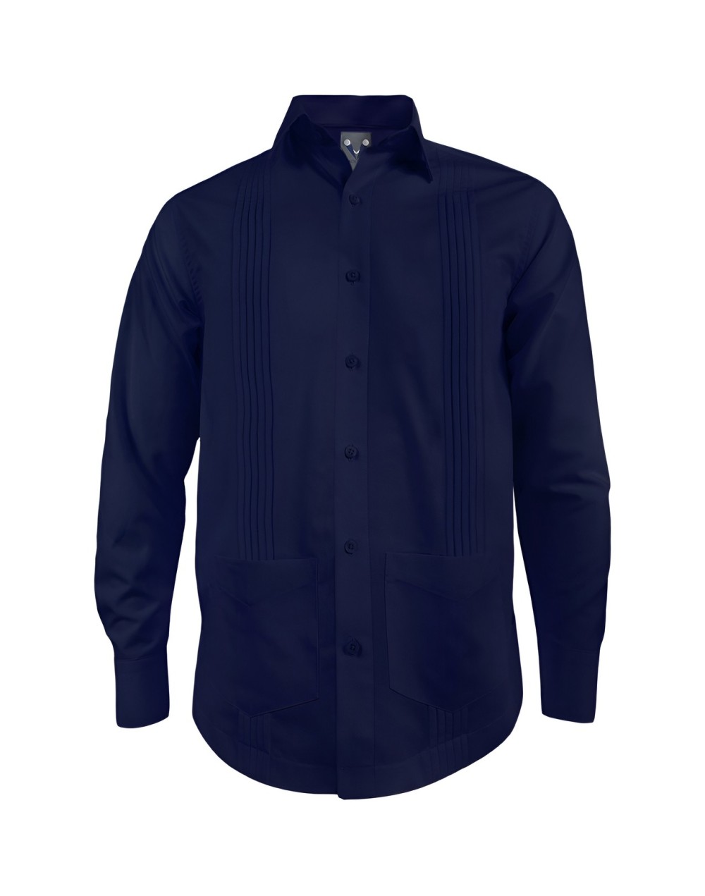 Guayabera alforzas azul oscuro con 2 bolsillos manga larga hombre