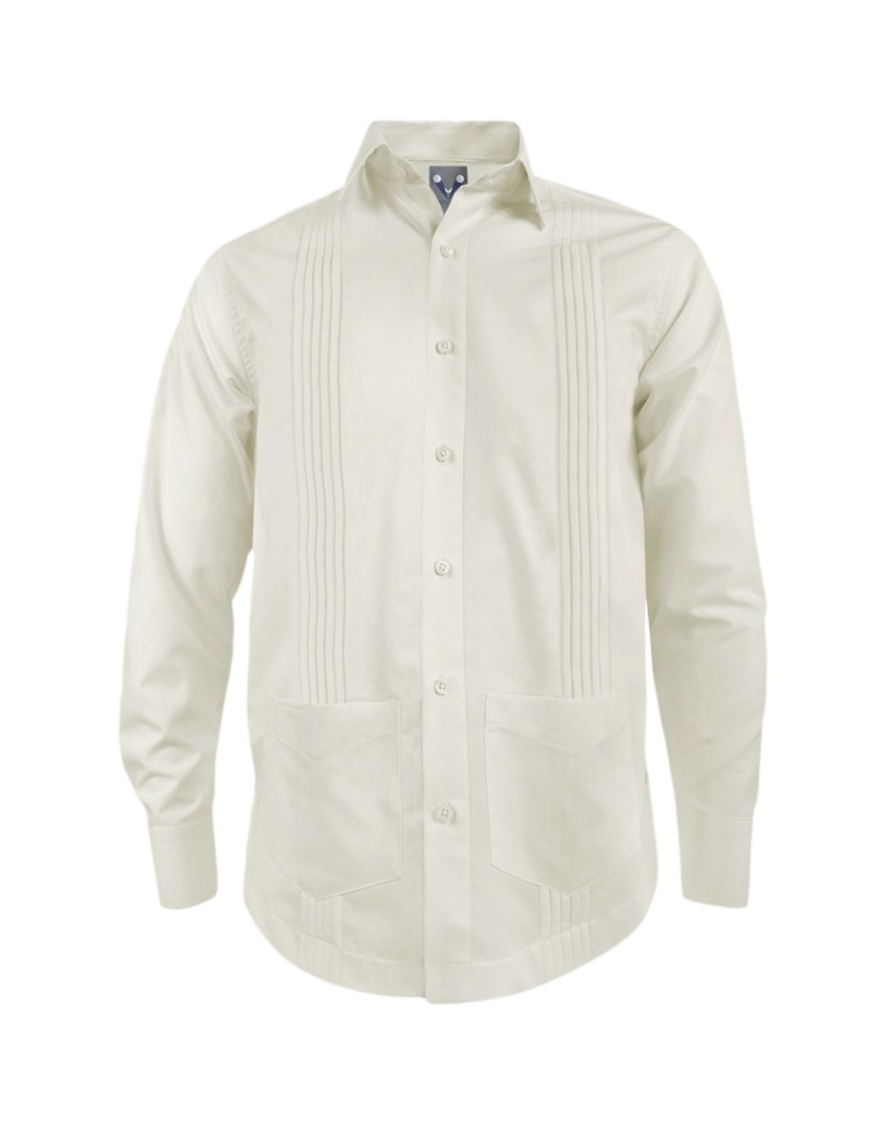 Guayabera alforzas marfil con 2 bolsillos manga larga hombre