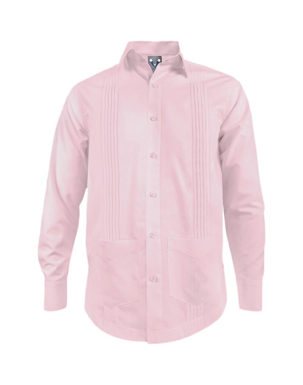 Guayabera alforzas rosado con 2 bolsillos manga larga hombre