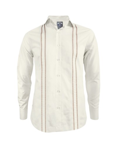 Camisa guayabera marfil en algodón bordada sin bolsillos Slim fit hombre