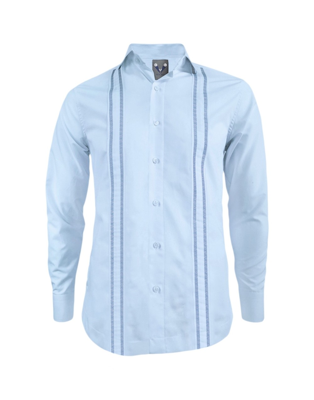 Camisa guayabera en algodon azul claro bordada sin bolsillos manga larga