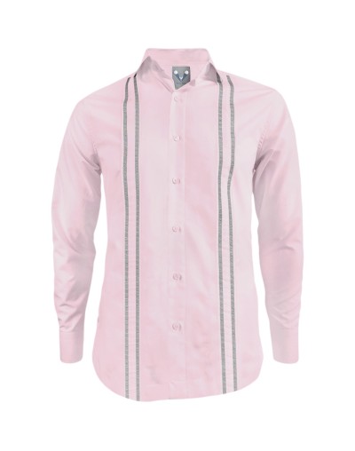 Camisa guayabera rosada en algodón sin bolsillos bordada slim fit hombre