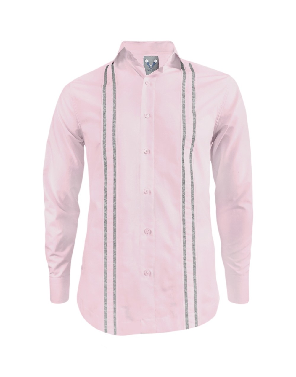 Camisa guayabera rosada en algodón sin bolsillos bordada slim fit hombre