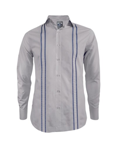 Camisa guayabera gris en algodón bordada sin bolsillos hombre