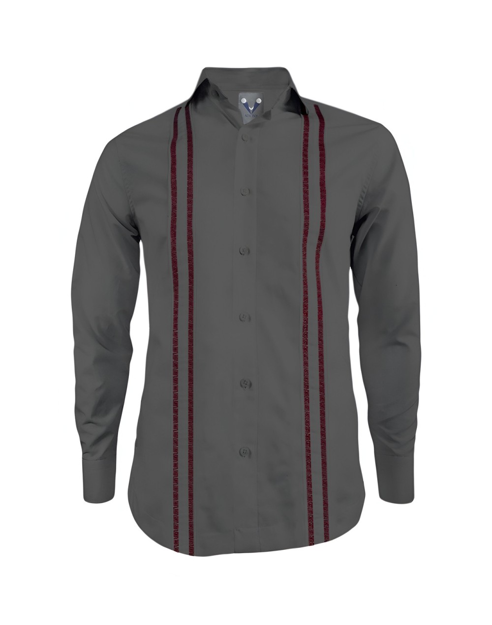 Camisa guayabera gris oscuro en algodón sin bolsillos bordada manga larga