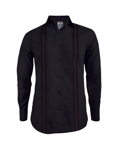 Camisa guayabera en algodón negra bordada sin bolsillos manga larga