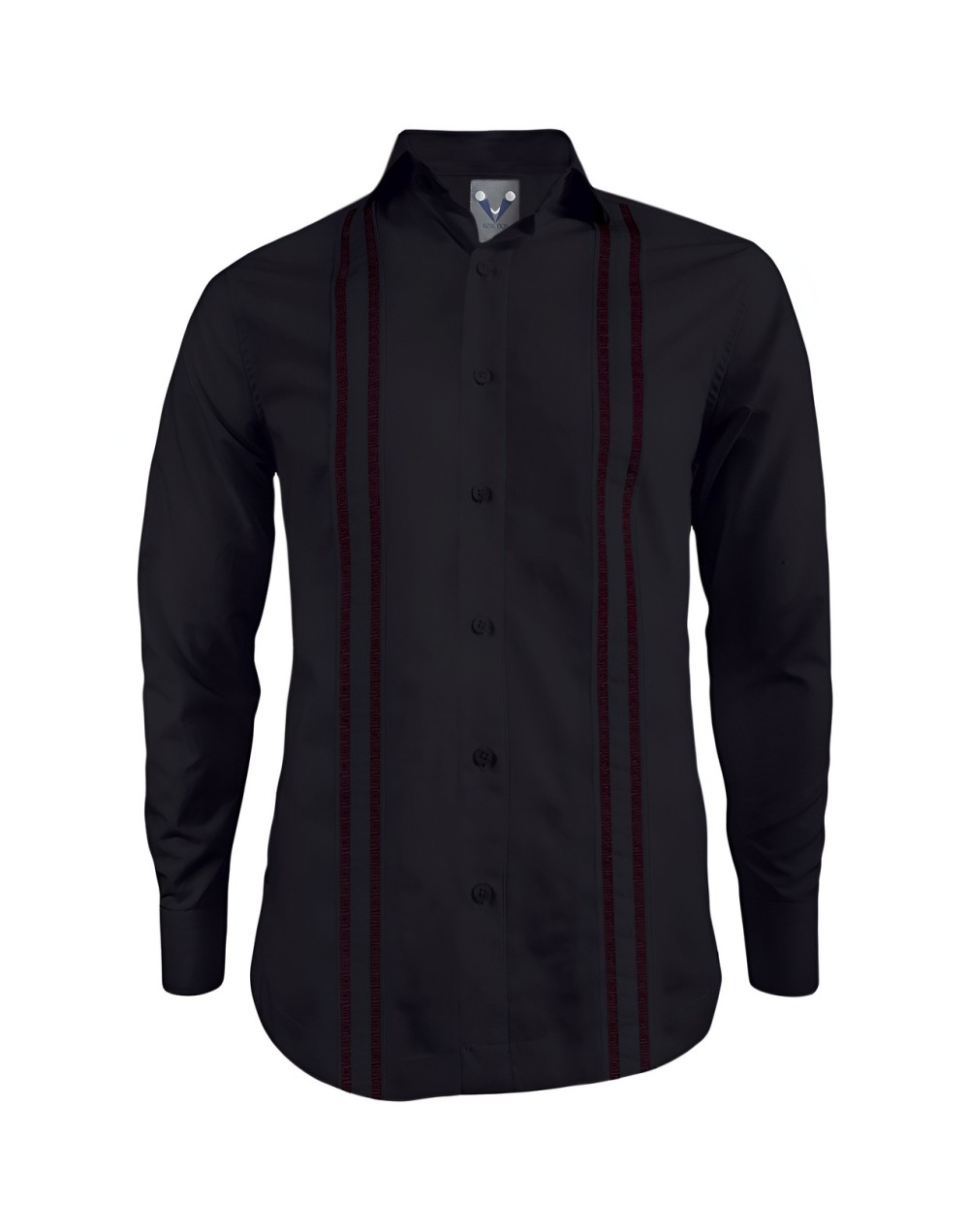 Camisa guayabera en algodón negra bordada sin bolsillos manga larga