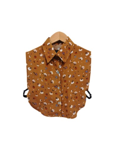 Blusa de cuello clásico falso mostaza estampado para mujer