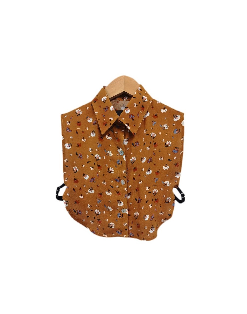 Blusa de cuello clásico falso mostaza estampado para mujer