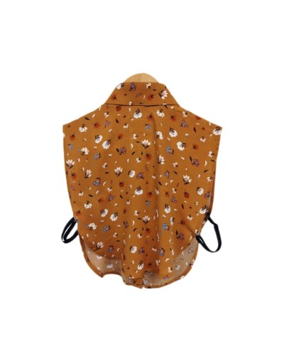 Blusa de cuello clásico falso mostaza estampado para mujer