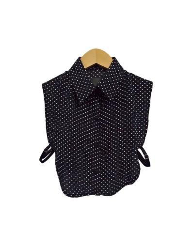 Blusa de cuello clásico falso negro pepas blancas para mujer