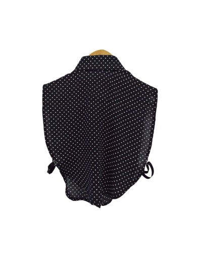 Blusa de cuello clásico falso negro pepas blancas para mujer