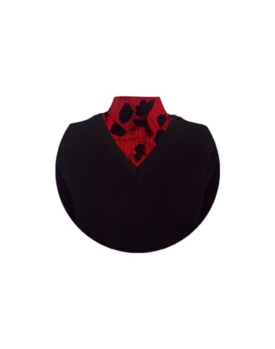 Camisa de cuello clásico falso en rojo estampado para mujer