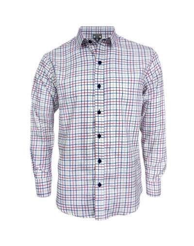 Camisa leñadora blanca de cuadros rojo y azul manga larga Slim hombre XS a 10XL