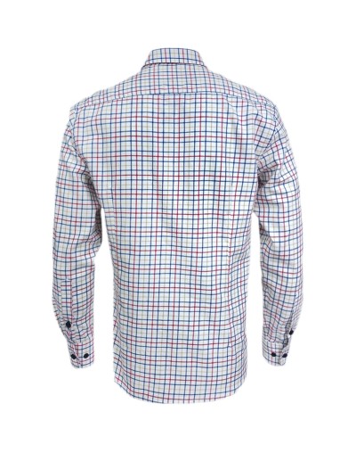 Camisa leñadora blanca de cuadros rojo y azul manga larga Slim hombre XS a 10XL