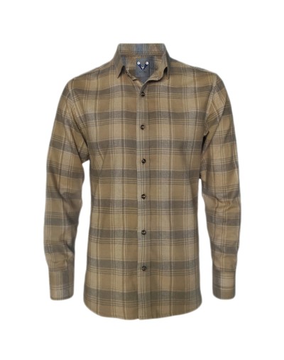 Camisa leñadora café de cuadros camel manga larga Slim hombre XS a 10XL