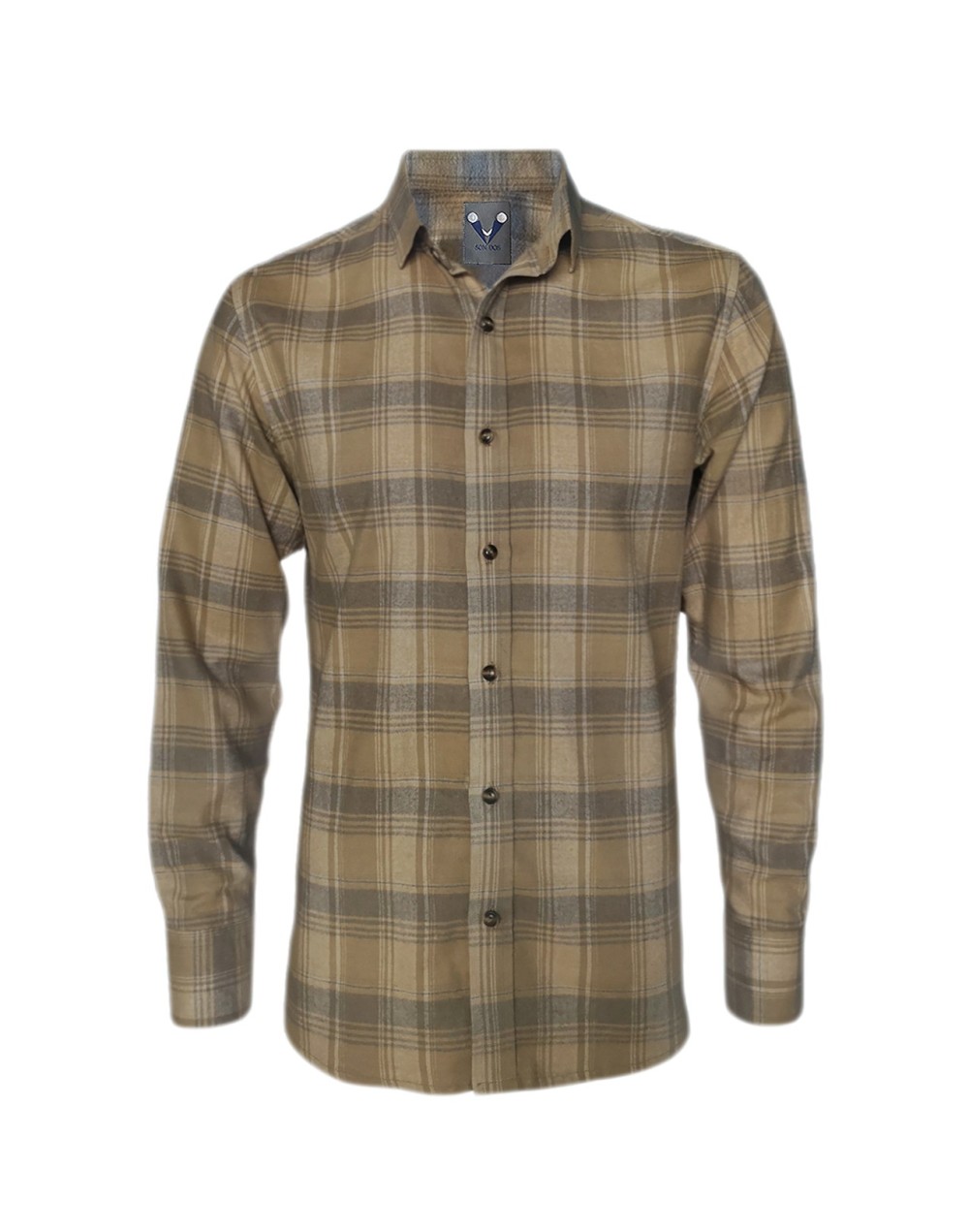 Camisa leñadora café de cuadros camel manga larga Slim hombre XS a 10XL