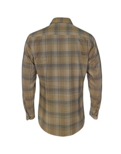 Camisa leñadora café de cuadros camel manga larga Slim hombre XS a 10XL