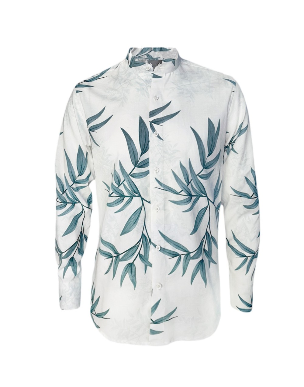 Camisa playera marfil cuello nerú manga larga Slim hombre XS a 10XL