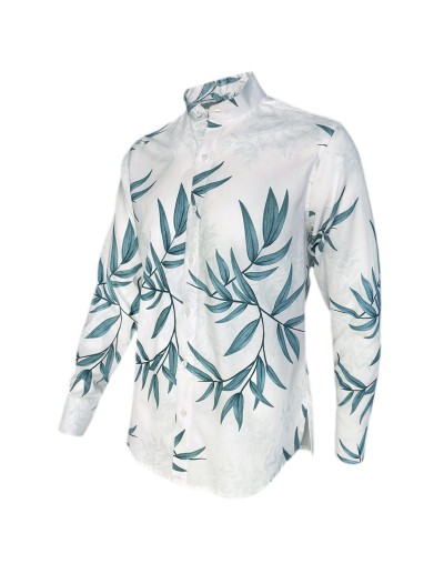 Camisa playera marfil cuello nerú manga larga Slim hombre XS a 10XL