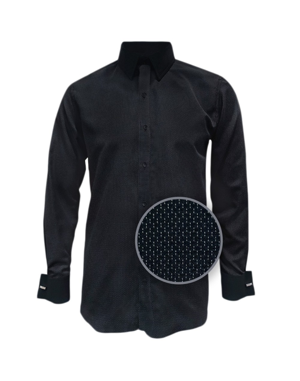 Camisa Para Corbata Negra Puño Para Mancornas Slim Hombre XS a 10XL