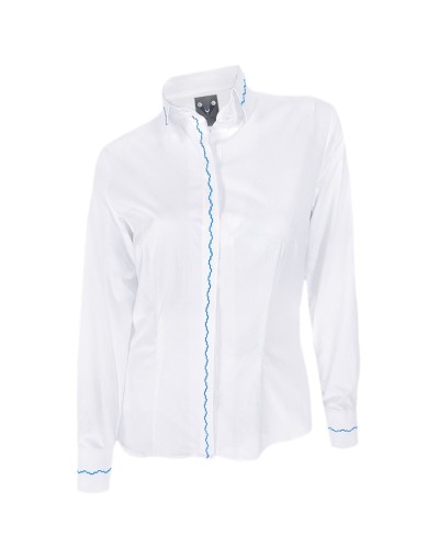 Camisa Blusa Blanca Bordada botonadura escondida Azul Mujer XS a 10XL