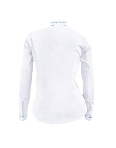 Camisa Blusa Blanca Bordada botonadura escondida Azul Mujer XS a 10XL
