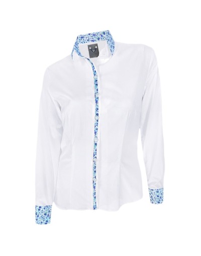 Camisa Blusa Azul Blanca Estampada Con Flores Mujer Talla XS a 10XL