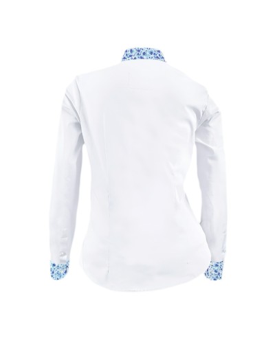 Camisa Blusa Azul Blanca Estampada Con Flores Mujer Talla XS a 10XL