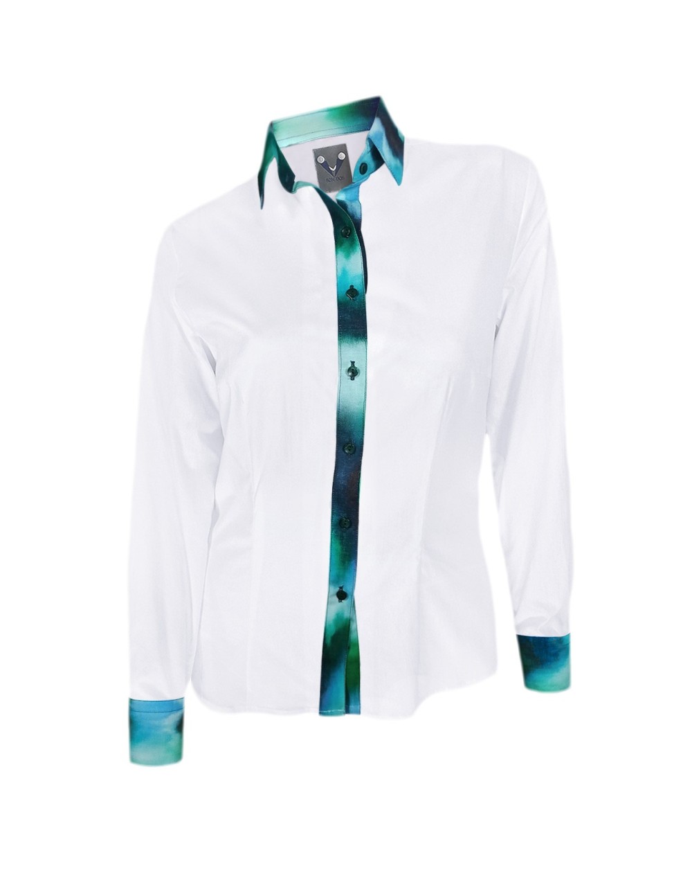 Camisa Blusa Blanca Tie Dye Tono Azul con Verde Mujer XS a 10XL