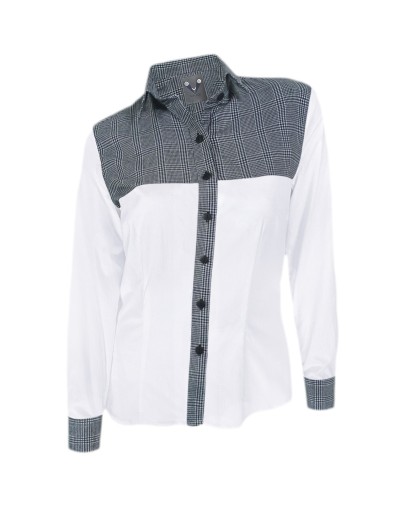 Camisa Blusa Blanca Cuadros Blancos Y Negros Algodón Mujer XS a 10XL