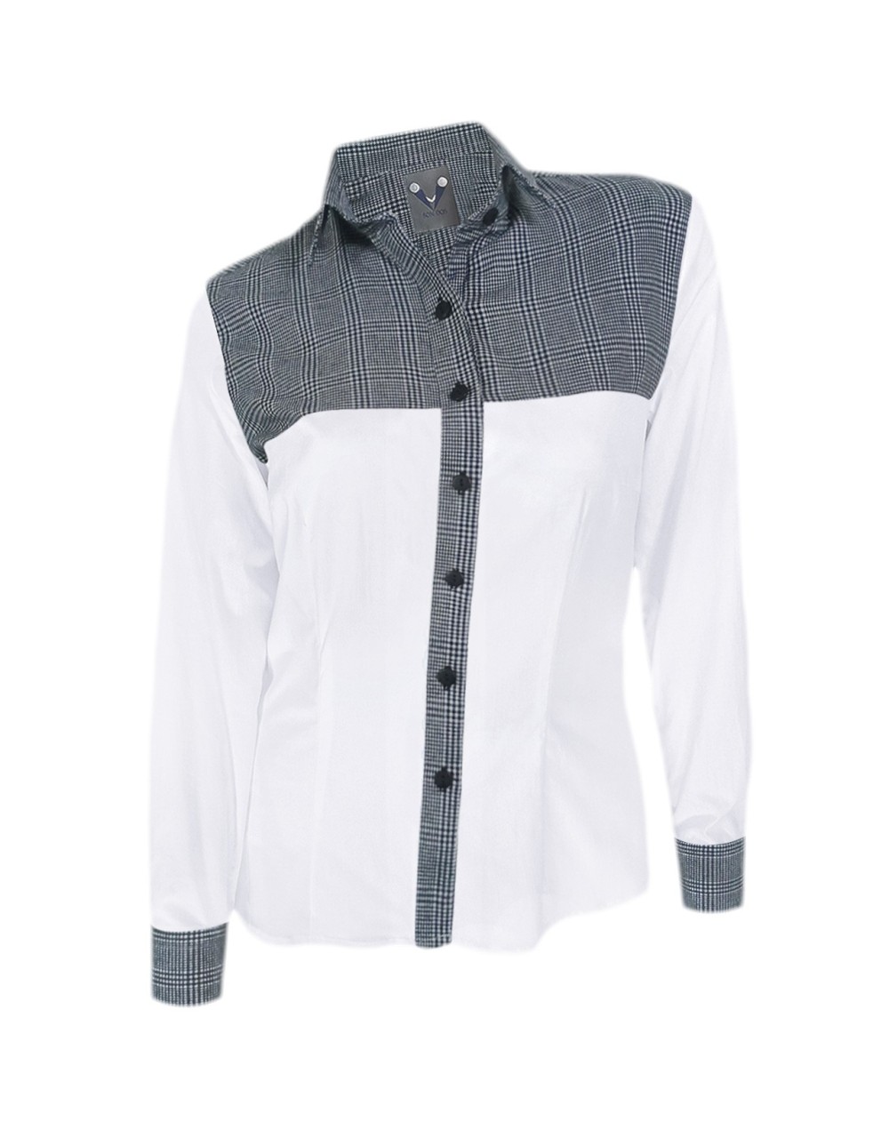 Camisa Blusa Blanca Cuadros Blancos Y Negros Algodón Mujer XS a 10XL