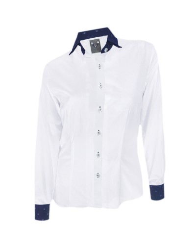 Camisa blusa blanca con azul oscuro en contraste manga larga mujer XS a 10XL