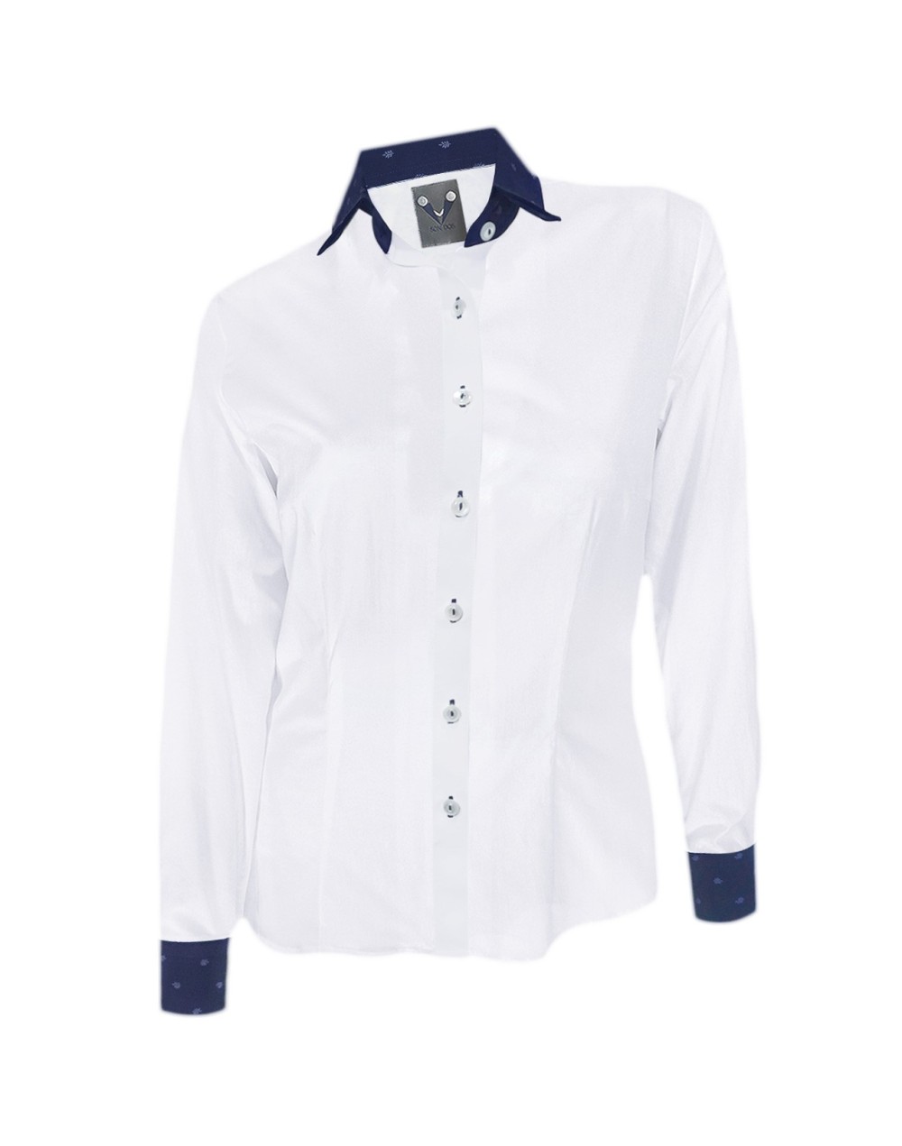 Camisa blusa blanca con azul oscuro en contraste manga larga mujer XS a 10XL