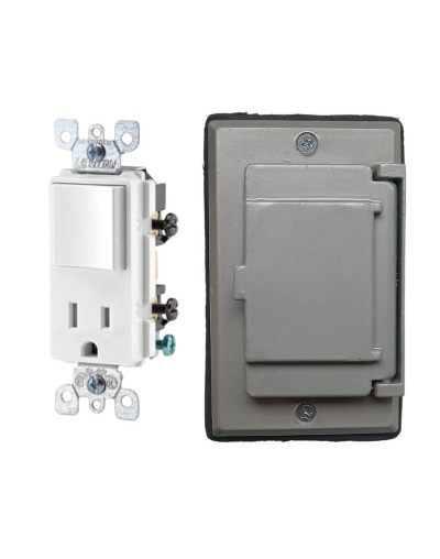 Interruptor + Tomacorriente Leviton Decora Con Tapa Intemperie Metalica