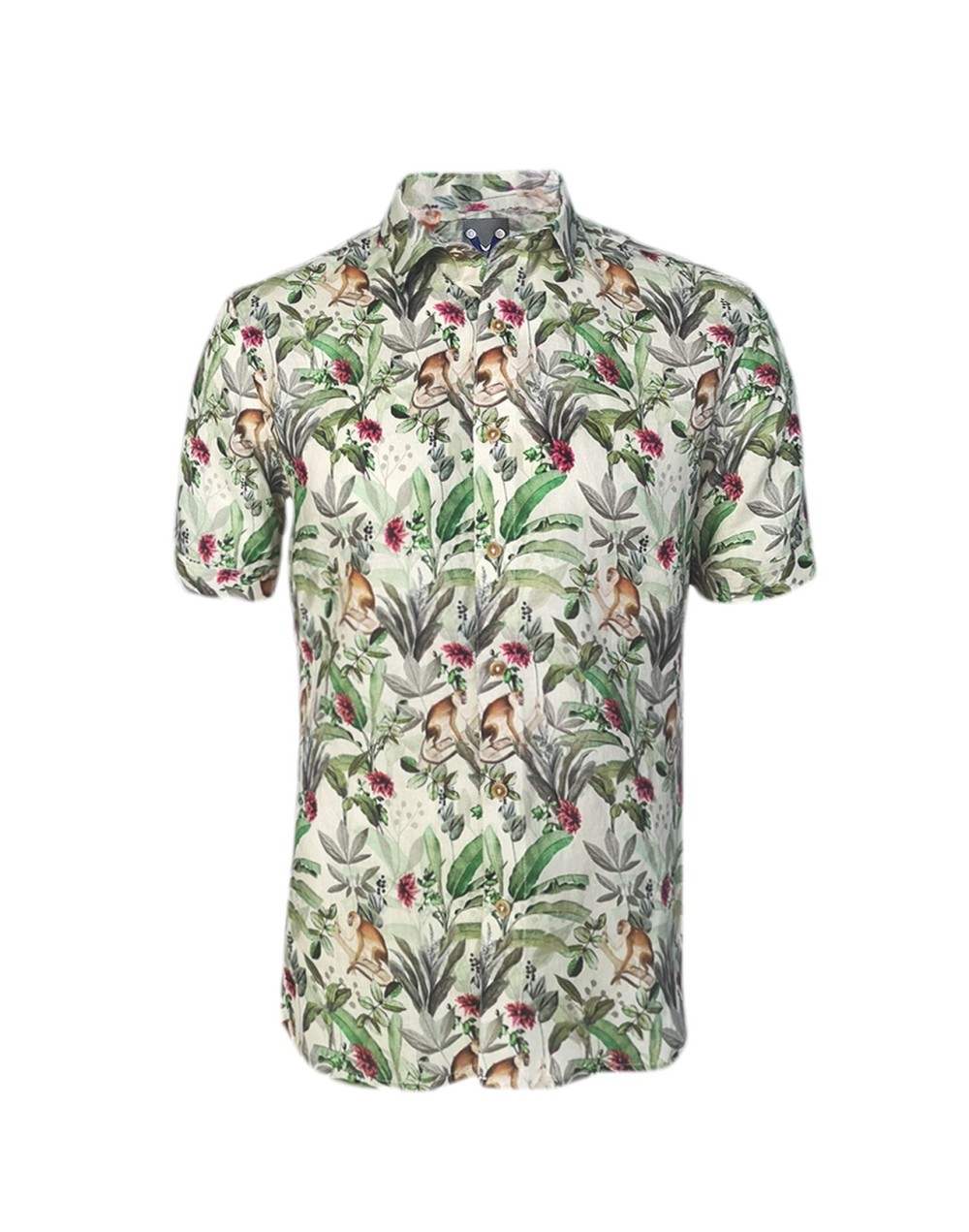 Camisa Playera En Lino Hawaiana Cuello Nerú manga corta Slim hombre XS a 10XL