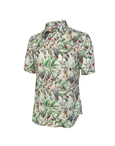 Camisa Playera En Lino Hawaiana Cuello Nerú manga corta Slim hombre XS a 10XL
