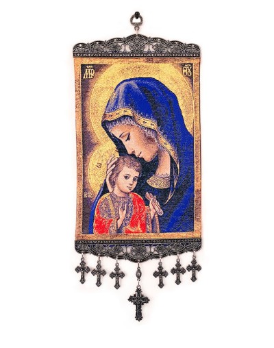 Vitela de pared grande - La Virgen y El Niño - Azul