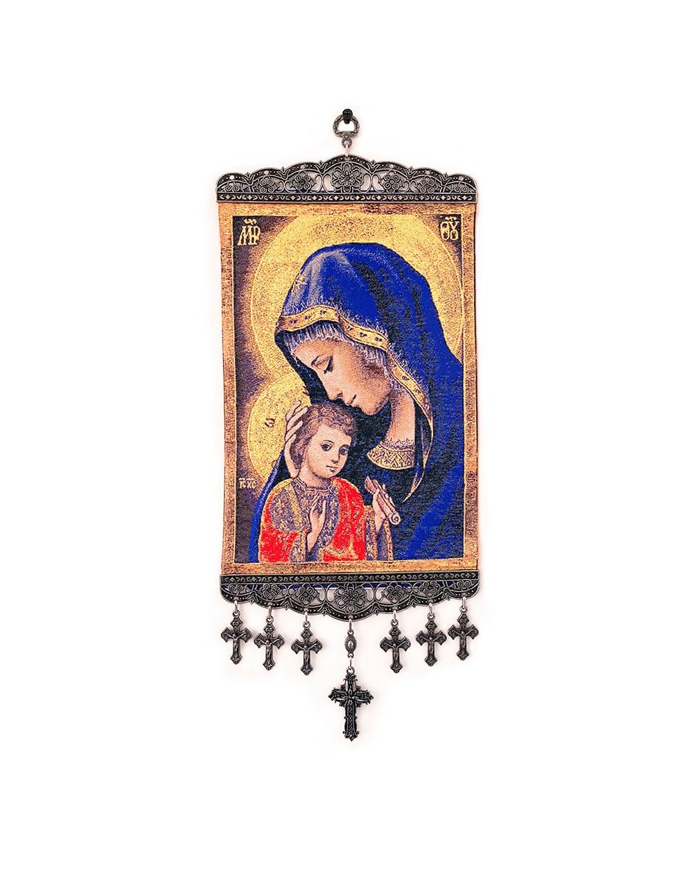 Vitela de pared grande - La Virgen y El Niño - Azul