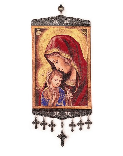 Vitela de pared grande - La Virgen y El Niño - Roja