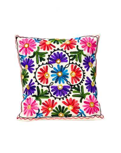 Forro de Cojin Flores bordado de la India