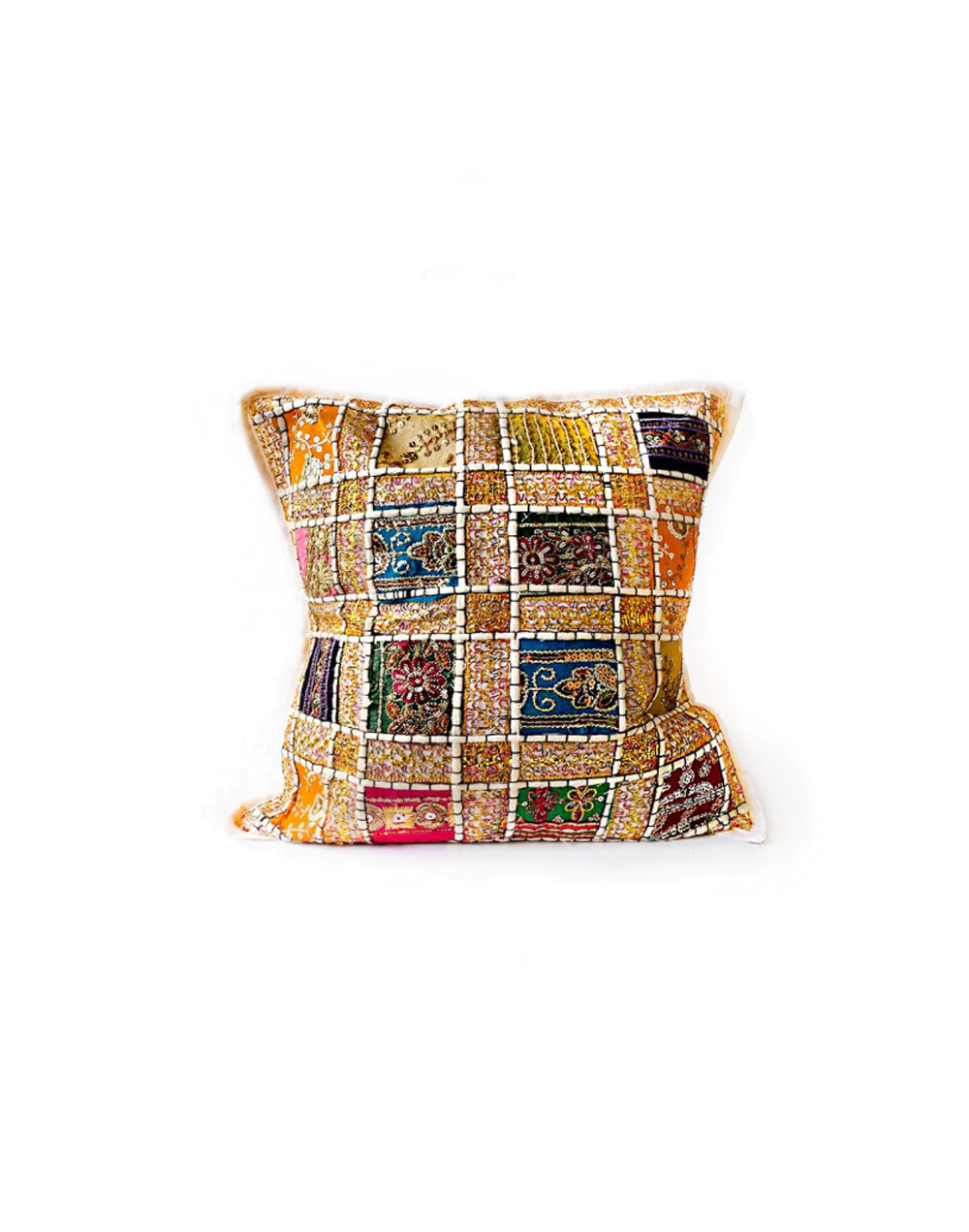 Forro de cojín patchwork de la India - Blanco