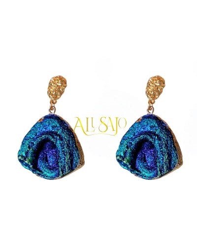 Aretes medianos con piedreria zul