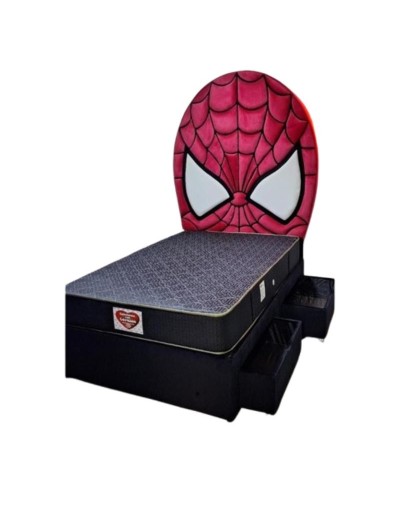 Cama Spiderman con Cabecero Tapizado + Base con Cajones