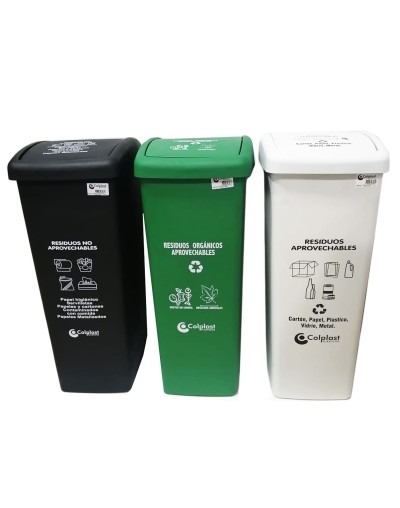 Punto ecológico de 55 litros tres puestos caneca vaivén