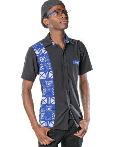 Camisa Negra con decoración azul