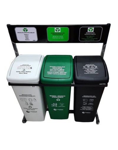 Punto ecológico de 55 litros tres puestos caneca vaivén