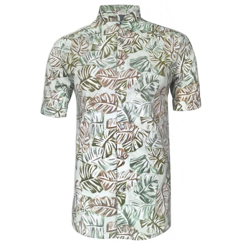 Camisa playera con estampado digital tipo hawaiano verde
