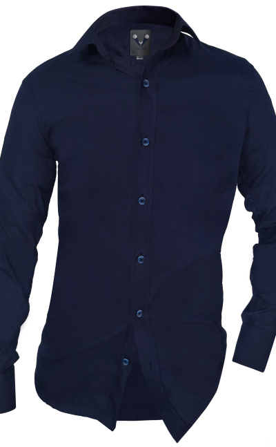 Camisa casual azul en algodón slim manga larga